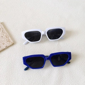 Lunettes de soleil œil-de-chat irrégulières avec monture épaisse blanche et bleue tendance