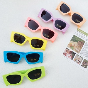 Detail of six-piece geometric UV400 sunglasses set in matte colorful plastic frames