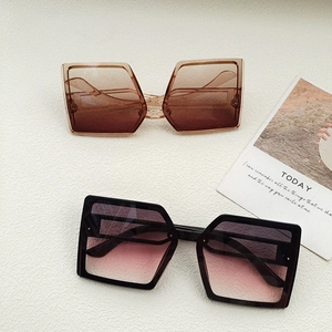 Detail of big square oversized sunglasses with gradient lenses and clear stylish frames