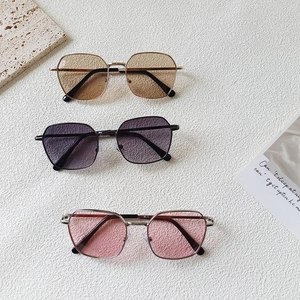 Vintage metal kids square sunglasses with UV protection in three stylish pastel colors