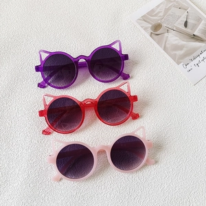 Lunettes De Soleil Enfant Oreille De Chat Cadre Rond Mignon Protection UV400 Dessin Animé Lunettes Résine Pour Filles