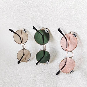 Kids Round Sunglasses Metal Frame Panda Cartoon Decoration UV Protection Fashion Eyewear For Toddler Girls Boys