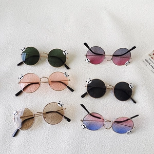 Fashionable round metal children sunglasses with cute bear charms in six gradient colors
