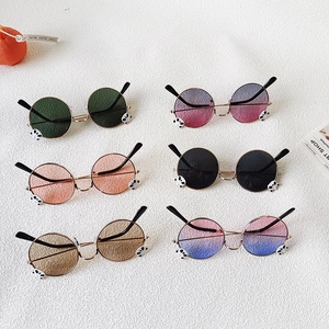 Kids round metal sunglasses with cute panda charm in six various gradient lens colors