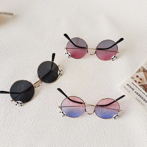 Three-pack kids round metal panda sunglasses with black and gradient color lenses