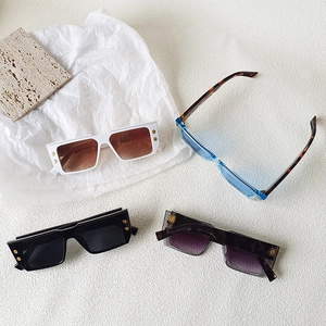 Fashion rectangular sunglasses with gold rivet accents in various trendy frame colors