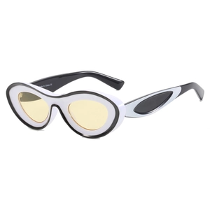 Retro futuristic oval sunglasses featuring bold black and white color blocking