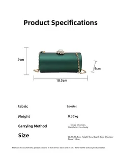 Détails de pochette cylindrique en acrylique vert émeraude avec fermoir en perles