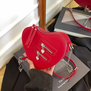 Borsa A Tracolla A Forma Di Cuore In Pelle PU Doppia Cerniera Pendente Cuore Catena Argento Moda Piccola Borsa Donna