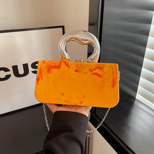 Women Acrylic Box Bag Marble Texture Resin Clutch Metal Handle Evening Party Handbag With Chain Strap Crossbody Chic Modern