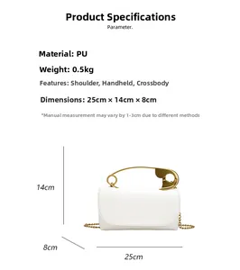 Paramètres détaillés du sac à main en PU blanc avec poignée à épingle dorée unique