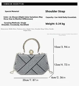 Detail view of rhinestone evening bag with dimensions 20x6x12cm and pearl clasp