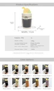 Detailed size specifications and color matrix for the creative lemon tea bucket bag
