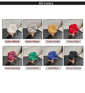 Detailed grid showing flower-shaped acrylic mini bags in eight vibrant metallic colors