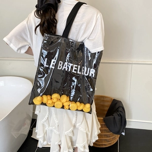 Transparent black PVC tote bag with yellow duck deco and LE BATELEUR print