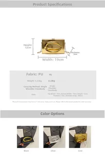 Detailed size chart and specifications for the acrylic crossbody box bag with metal handle