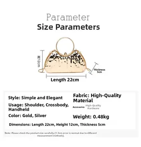 Size chart and dimensions for the metallic ice-crack evening clutch with ring handle
