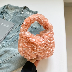 Satin Ruffle Handbag Pleated Cloud Underarm Bag Japanese Sweet Style Lotus Leaf Edge Party Clutch For Women