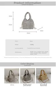 Size chart for rhinestone bucket bag with dimensions 16x16x15cm and strap length 110cm