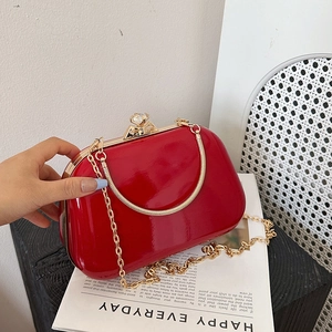 Evening Bag For Women Elegant Hard Shell Box Clutch With Metal Handle Rhinestone Buckle Mirror PU Leather Chain Strap