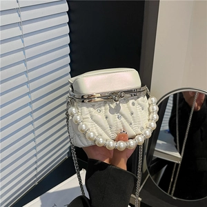 Elegant Mini Square Bag Artificial Pearl Handle Quilted Rhinestone Matelassé Pleated Evening Crossbody Bag For Women Chic