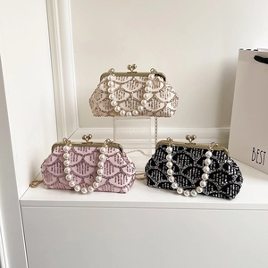 Eleganti borse da sera di paillettes con manici di perle in champagne, rosa e nero