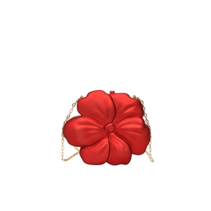 Red 3D flower shaped acrylic mini crossbody bag with gold chain strap for women