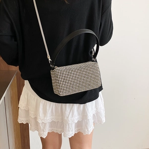 Sparkling silver rhinestone crossbody pillow bag for women with dual leather and chain straps