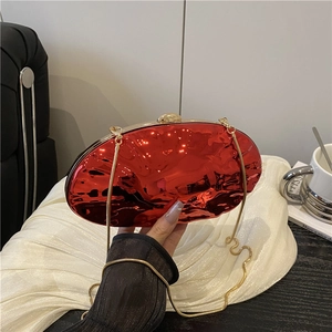Women Evening Clutch Bag Metallic Wave Pleated Hard Shell Acrylic Formal Party Wedding Crossbody With Chain Strap