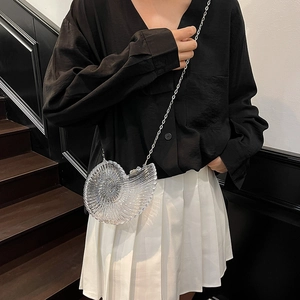 Modern transparent acrylic conch shell handbag with silver metal chain strap for women