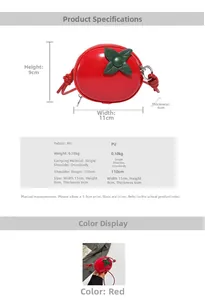 Spécifications de taille détaillées pour le mini sac tomate rouge en PU avec dimensions