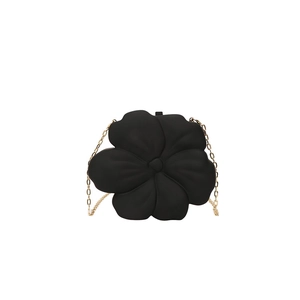 Elegant black acrylic flower shaped evening bag with golden chain strap for women