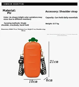 Detailed size specifications for the quirky orange carrot-shaped crossbody box bag