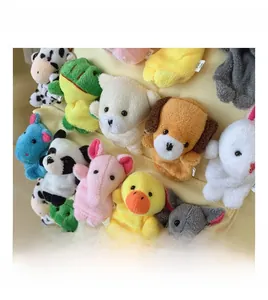 Detailed close-up of cute plush animal finger puppets with soft textures and vibrant colors