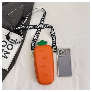 Creative carrot shaped crossbody bag with stylish LOVE letter strap and gold zipper