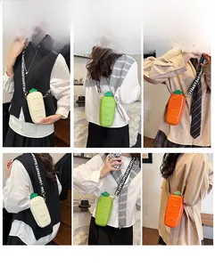 Three creative vegetable-shaped silicone crossbody bags in carrot, bitter gourd, and radish styles