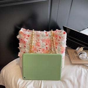 Sac fourre-tout à fleurs avec bandoulière chaîne et grande capacité pour tablette