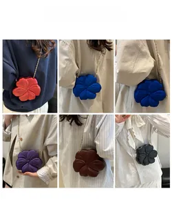 Collage of 3D acrylic flower evening bags in multiple colors with gold chain straps