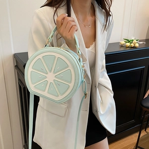 Sac rond citron de style japonais en cuir PU vert menthe et blanc pour femme