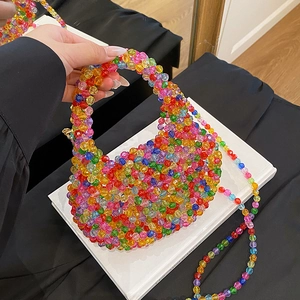 Handmade Acrylic Beaded Bag Colorful Silver Woven Mini Shoulder Crossbody Handbag For Women Fashion Party