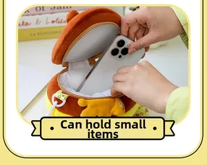 Plush hamburger pouch showing large smartphone storage capacity with soft brown texture