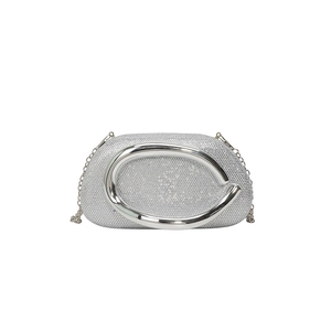 Elegant silver gradient evening clutch bag with sparkling rhinestones and metal handle