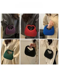 Detailed grid showing heart-shaped acrylic clutches in various colors with gold chains