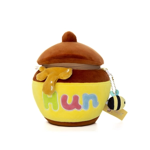Cute honey pot plush crossbody bag with cartoon bee pendant and soft yellow fur