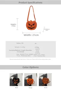 Tableau des tailles détaillé et comparaison de trois couleurs des sacs citrouille