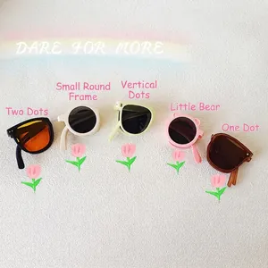 Kids Sunglasses UV Protection Bear Ears Round Frame Retro Fashion Foldable Shading Eyewear For Boys Girls