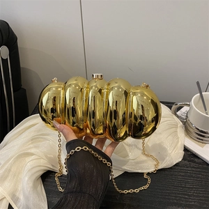 Women Evening Clutch Bag Metallic Mirror Finish Wavy Caterpillar Design Chain Shoulder Handbag Party Wedding Fashion