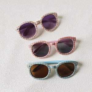 Lunettes De Soleil Enfants Cadre Rond À Carreaux Protection UV400 Plein Air Plage Voyage Mode Pour Garçons Filles