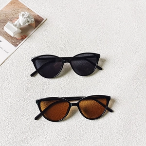 Cat eye triangle sunglasses for kids in black and vintage brown minimalist frame