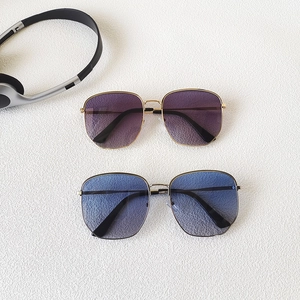 Oversized square metal sunglasses with gradient purple and blue lenses for women and men